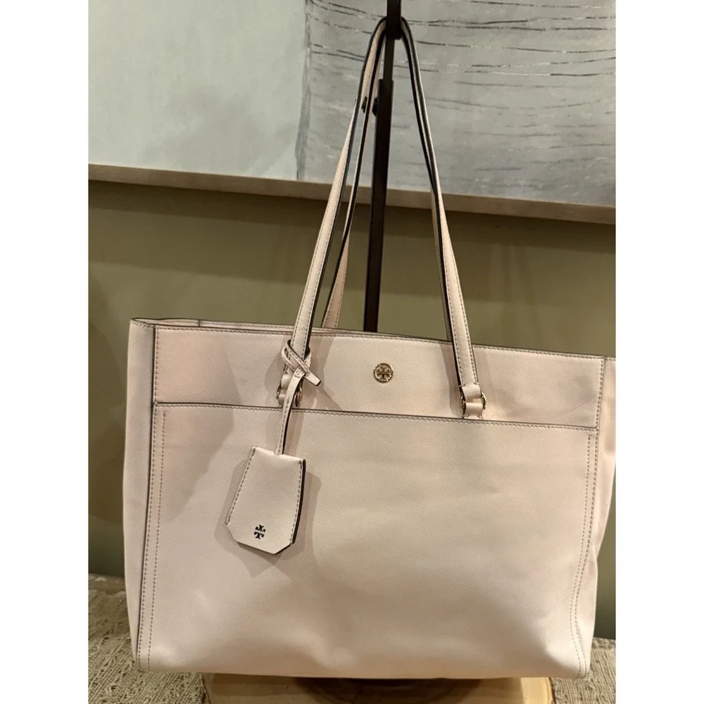Tory Burch Robinson Double Zip Tote Bag Pale Apricot Pink Style New With Defects